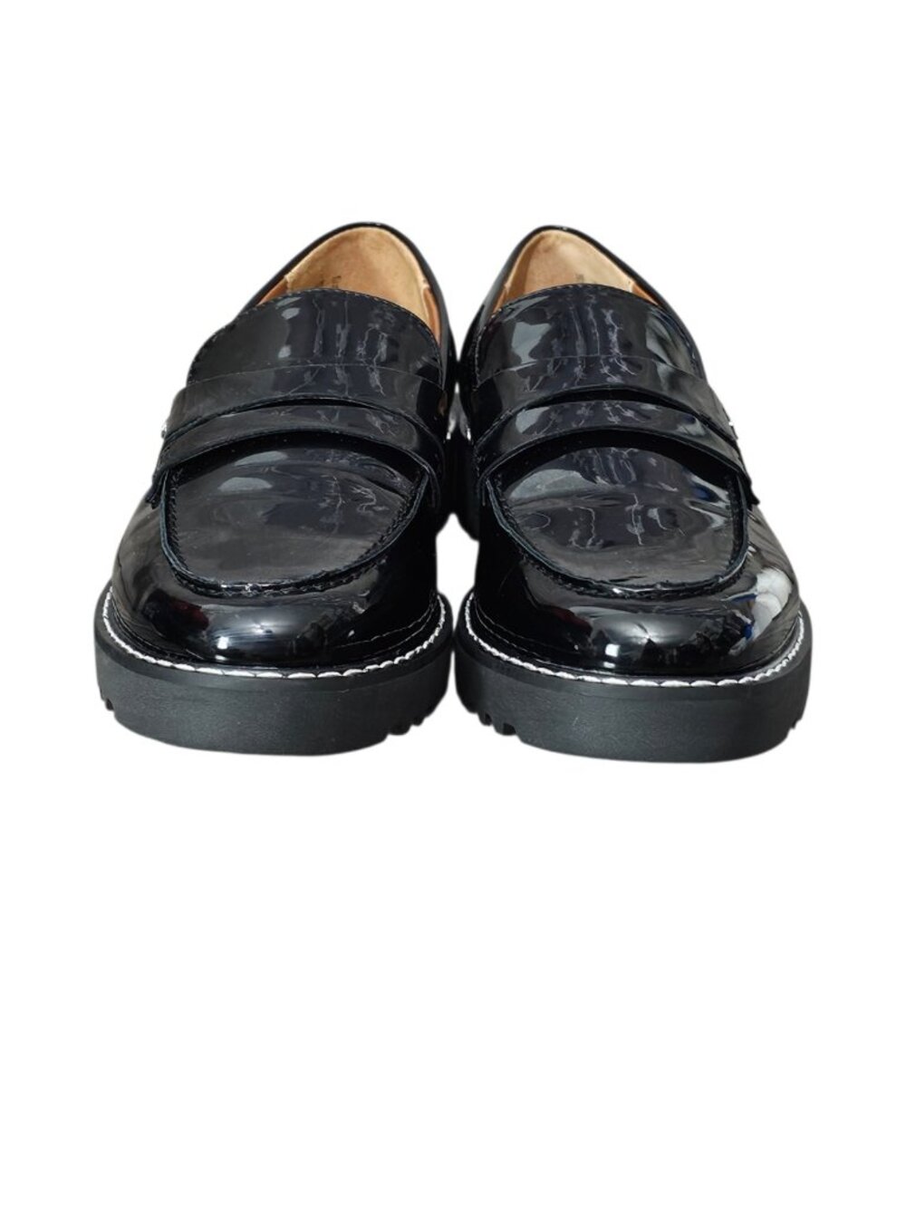 Franco Sarto Cassandra New Black Patent Platform Lug Sole Penny Loafers Size 8M - Picture 5 of 11
